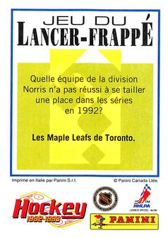 1992-93 Panini Hockey Stickers (French) #221 Kevin Stevens  Back