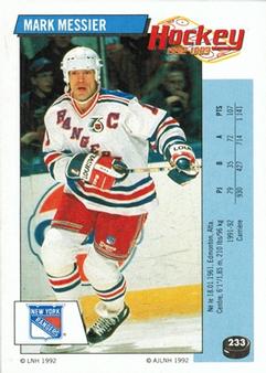 1992-93 Panini Hockey Stickers (French) #233 Mark Messier  Front