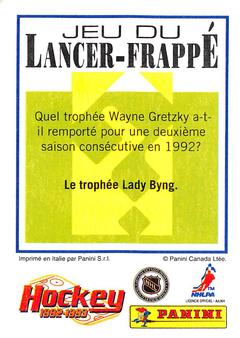 1992-93 Panini Hockey Stickers (French) #246 Pat LaFontaine  Back