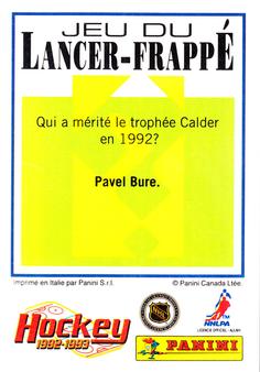 1992-93 Panini Hockey Stickers (French) #284 Ed Belfour Back
