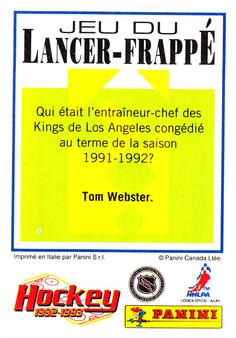 1992-93 Panini Hockey Stickers (French) #296 Alexander Semak  Back