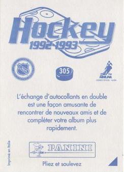 1992-93 Panini Hockey Stickers (French) #305 Lady Byng Trophy  Back