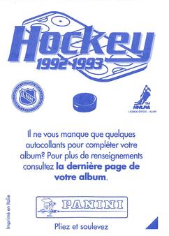 1992-93 Panini Hockey Stickers (French) #G Felix Potvin  Back
