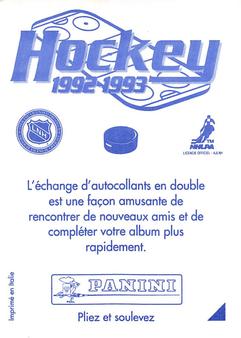 1992-93 Panini Hockey Stickers (French) #L Joe Juneau  Back