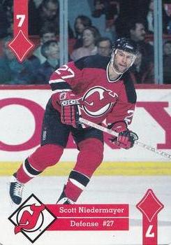 1995-96 Hoyle Eastern Conference Playing Cards #7♦ Scott Niedermayer  Front