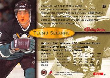 1997 Kenner/Fleer/Upper Deck Starting Lineup Cards #5 Teemu Selanne  Back