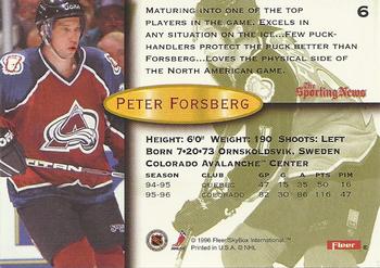 1997 Kenner/Fleer/Upper Deck Starting Lineup Cards #6 Peter Forsberg  Back