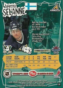 1997 Pinnacle Post #19 Teemu Selanne  Back