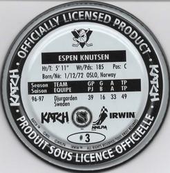 1997-98 Katch/Irwin Medallions #3 Espen Knutsen  Back