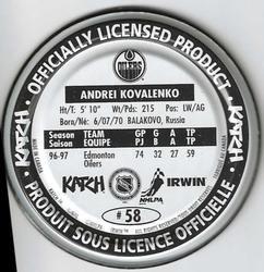 1997-98 Katch/Irwin Medallions #58 Andrei Kovalenko  Back