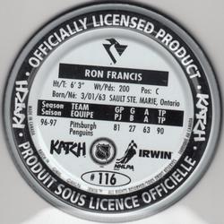 1997-98 Katch/Irwin Medallions - Fabrique Au Canada #116 Ron Francis  Back