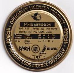1997-98 Katch/Irwin Medallions - Gold #97 Daniel Alfredsson  Back