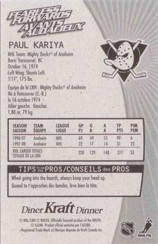 1998-99 Kraft / Post Collection - Kraft Fearless Forwards Black Back #NNO Paul Kariya  Back