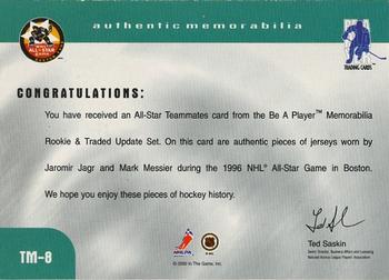 1999-00 Be a Player Memorabilia - Update Teammates Jerseys #TM-8 Jaromir Jagr / Mark Messier Back