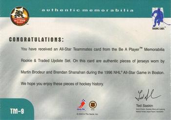 1999-00 Be a Player Memorabilia - Update Teammates Jerseys #TM-9 Martin Brodeur / Brendan Shanahan Back