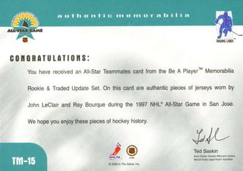 1999-00 Be a Player Memorabilia - Update Teammates Jerseys #TM-15 John LeClair / Ray Bourque Back