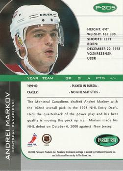 2000-01 Be a Player Memorabilia - Parkhurst 2000 (50th Anniversary) #P-205 Andrei Markov  Back