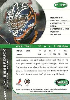 2000-01 Be a Player Memorabilia - Parkhurst 2000 (50th Anniversary) #P-189 John Vanbiesbrouck  Back