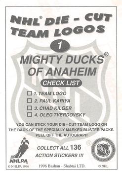 1995-96 Bashan Imperial Super Stickers #1 Anaheim Mighty Ducks / Oleg Tverdovsky Back