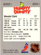 1992-93 Humpty Dumpty I #NNO Wendel Clark Back