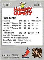 1992-93 Humpty Dumpty I #NNO Brian Leetch Back