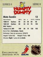 1992-93 Humpty Dumpty II #NNO Mats Sundin Back