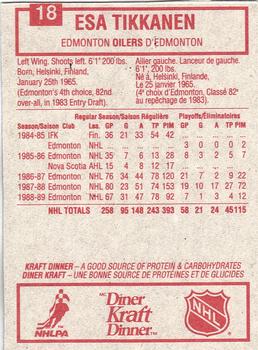 1989-90 Kraft #18 Esa Tikkanen  Back
