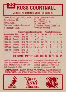 1989-90 Kraft #22 Russ Courtnall  Back