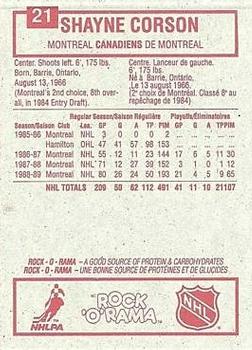 1989-90 Kraft #21 Shayne Corson  Back