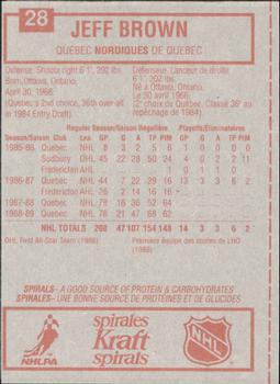 1989-90 Kraft #28 Jeff Brown  Back