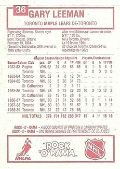 1989-90 Kraft #36 Gary Leeman  Back