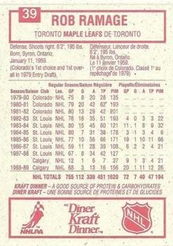 1989-90 Kraft #39 Rob Ramage  Back