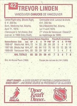 1989-90 Kraft #42 Trevor Linden  Back