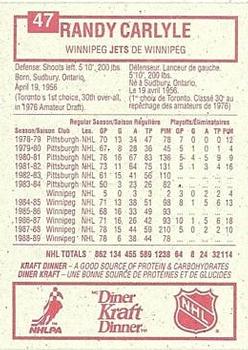 1989-90 Kraft #47 Randy Carlyle  Back
