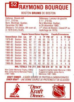 1989-90 Kraft #52 Raymond Bourque Back