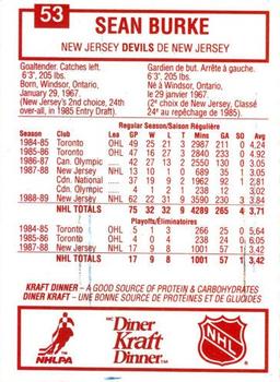 1989-90 Kraft #53 Sean Burke Back
