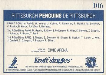 1990-91 Kraft #106 Pittsburgh Penguins Back
