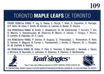 1990-91 Kraft #109 Toronto Maple Leafs Back