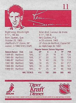 1990-91 Kraft #11 Kevin Dineen Back