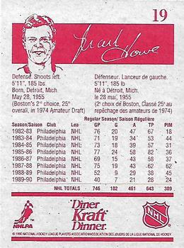 1990-91 Kraft #19 Mark Howe Back