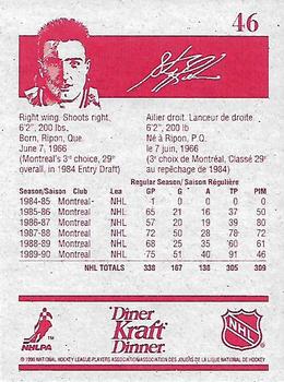1990-91 Kraft #46 Stephane Richer Back