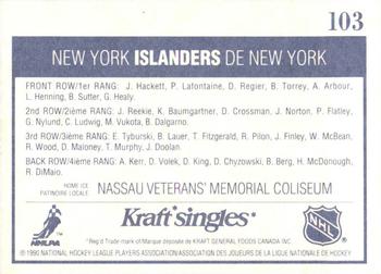 1990-91 Kraft #103 New York Islanders Back