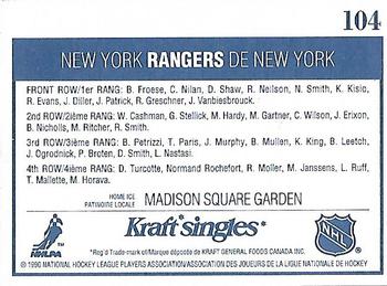 1990-91 Kraft #104 New York Rangers Back