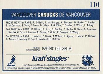 1990-91 Kraft #110 Vancouver Canucks Back