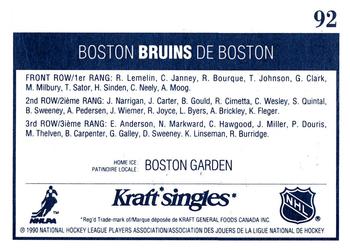 1990-91 Kraft #92 Boston Bruins Back