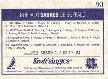 1990-91 Kraft #93 Buffalo Sabres Back