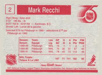 1991-92 Kraft #2 Mark Recchi Back