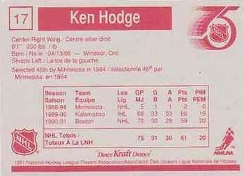 1991-92 Kraft #17 Ken Hodge Back