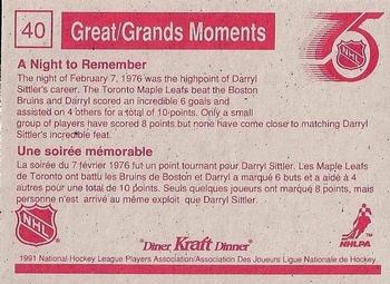 1991-92 Kraft #40 Darryl Sittler Back