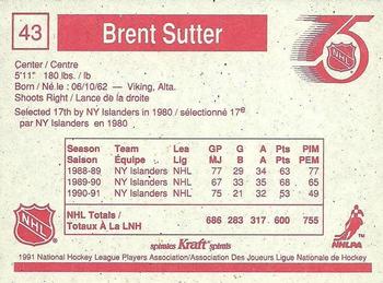 1991-92 Kraft #43 Brent Sutter Back